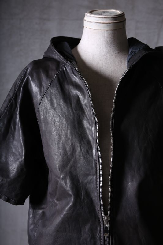 Garage EDEN-incarnation-incarnation / インカネーション / 12015-3417 / SHEEP LEATHER  HOODED RAGLAN ZIP FRONT SHIRTS LINED81N-OC / GRAY BLACK